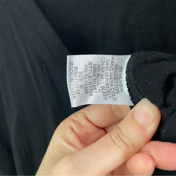 Umgee linen jumpsuit pants button front tie waist black womens medium - Picture 5 of 7